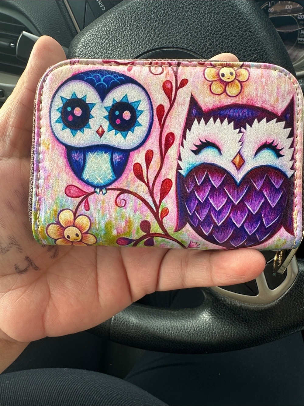 Owl Print Zip Wallet - Purple & Pink
